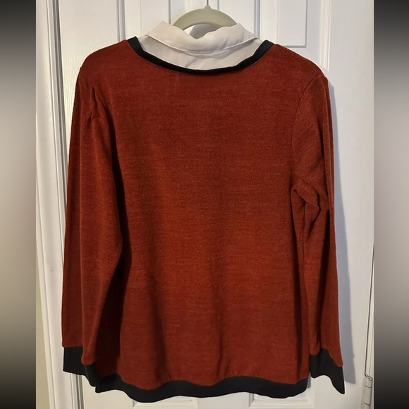 Women’s XL Burnt Orange Sweater Sheer Contrast Collar Grandmacore Autumn Fall - Picture 2 of 2
